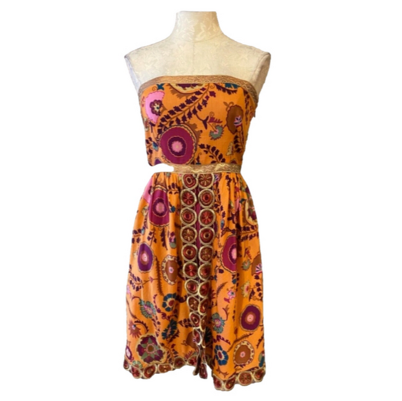 Cynthia Steffe Dress Orange Pink Gold 8 Embroidered Cotton Bali Party Event - Picture 1 of 7
